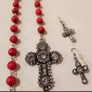 Western Cross Necklace/Earrings Set